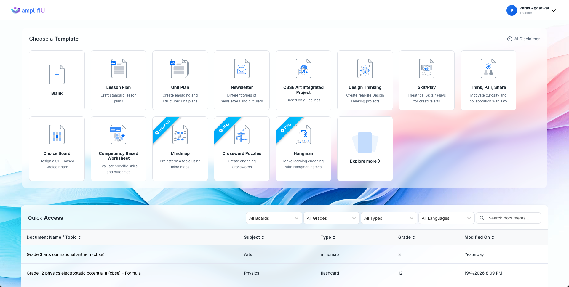 AmplifiU — Choose: Pick from 50+ purpose-built templates.